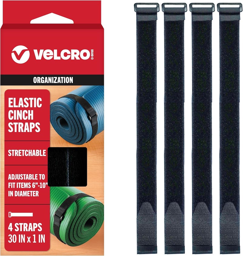Velcro حزام مرن بطول 30 بوصة 4 قطع، يستخدم كأحزمة سجادة يوغا، لتثبيت المظلات الخارجية، الخشب، الأقمشة، البطانيات، الأعمدة والمزيد، قابل للتمدد وقابل للتعديل لملاءمة محكمة - Image 1